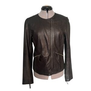 100% Lamb Leather Lucky Brand Women's Black Moto Jacket Size Medium